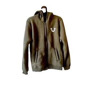 True Religion Zip Faux Shearling Lined Hoodie Kid Size XL /Women Small Green